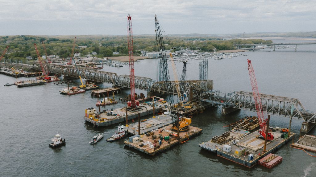 Connecticut River Bridge construction aerial view