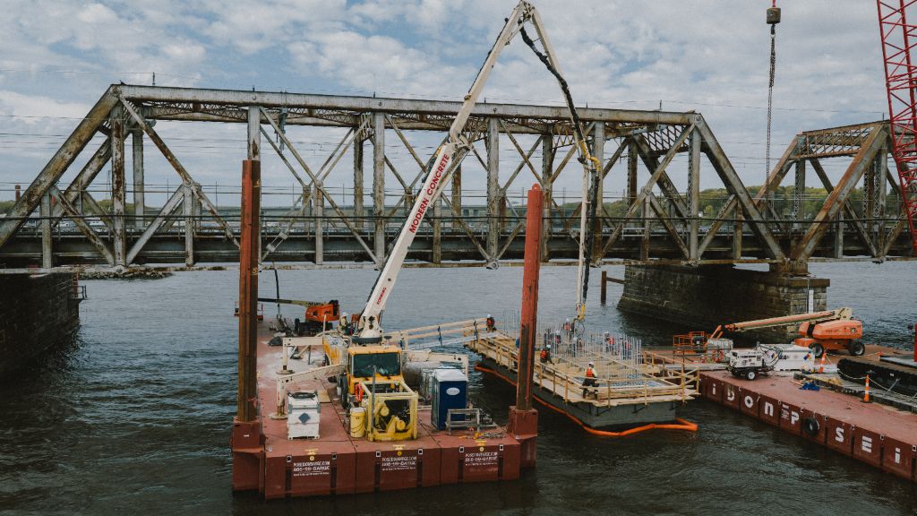 Concrete pour operation on barge at CRB project