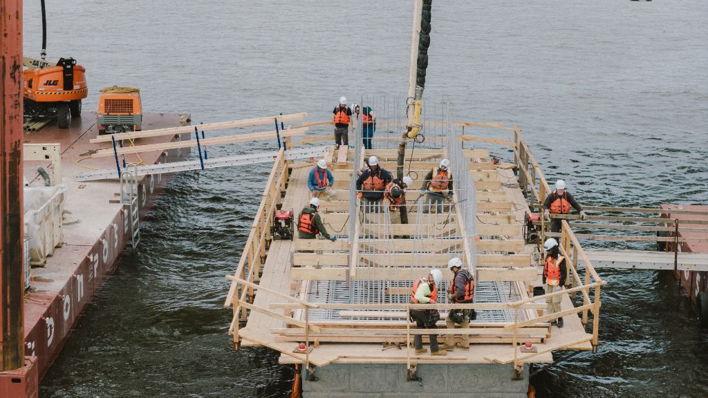 Pier formwork and rebar crew at CRB project